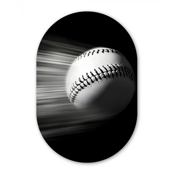 Honkbal - Wit - Vliegt Wandcirkel Ovaal Glas middel -3d