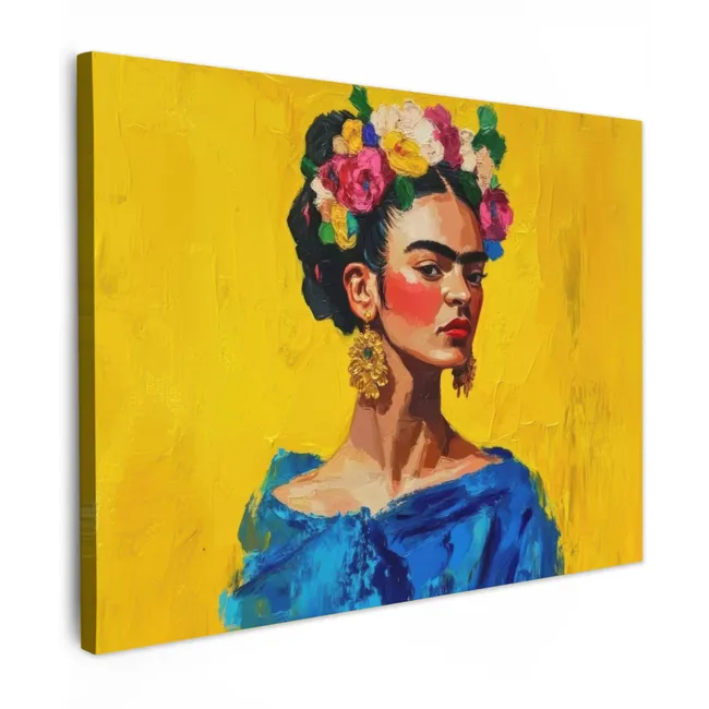 Canvas Print - Frida Kahlo - Woman - Yellow - Blue - Flowers