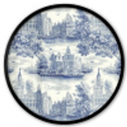 Huizen - Bomen - Water - Vogels - Blauw Fotolijst rond zonder passe partout klein 856 -3d