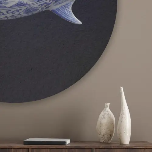 Porselein - Tonijn - Delfts - Blauw Akoestische PET Vilt - Rond klein -sfeer5_closeup