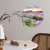 Lavendel - Bloemen - Zonsondergang - Paars - Weide Wandcirkel behangsticker klein -sfeer3
