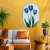 Tulpen - Blauw - Bladeren Wandcirkel Ovaal Glas middel -sfeer4
