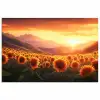 Zonnebloemen - Zonsondergang - Landschap poster papier klein -3d