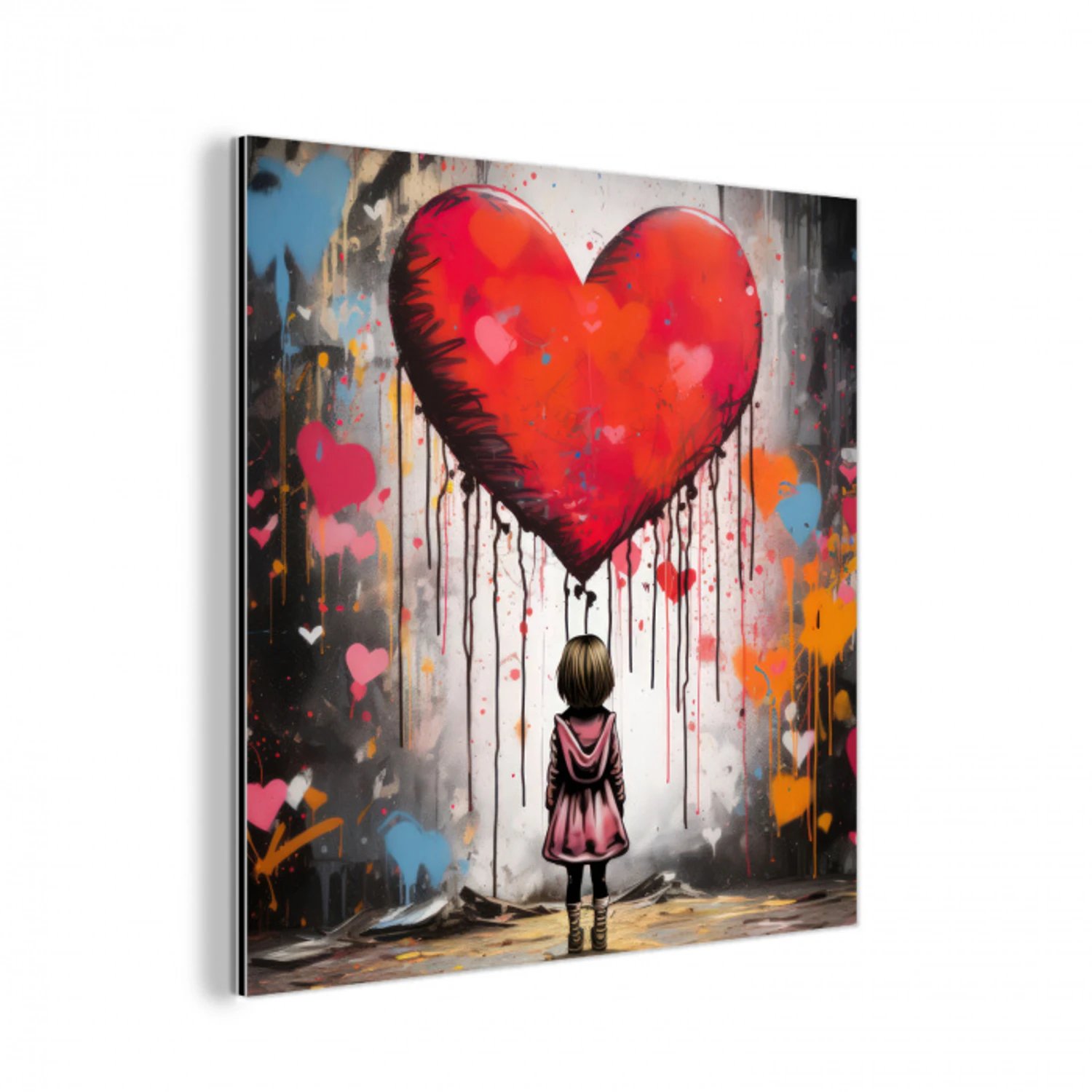 Meisje - Hart - Graffiti - Kunst - Kleuren - Rood aluminium wit klein -3d