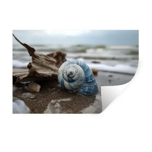 Schelp - Strand - Blauw - Zee Muursticker klein -3d