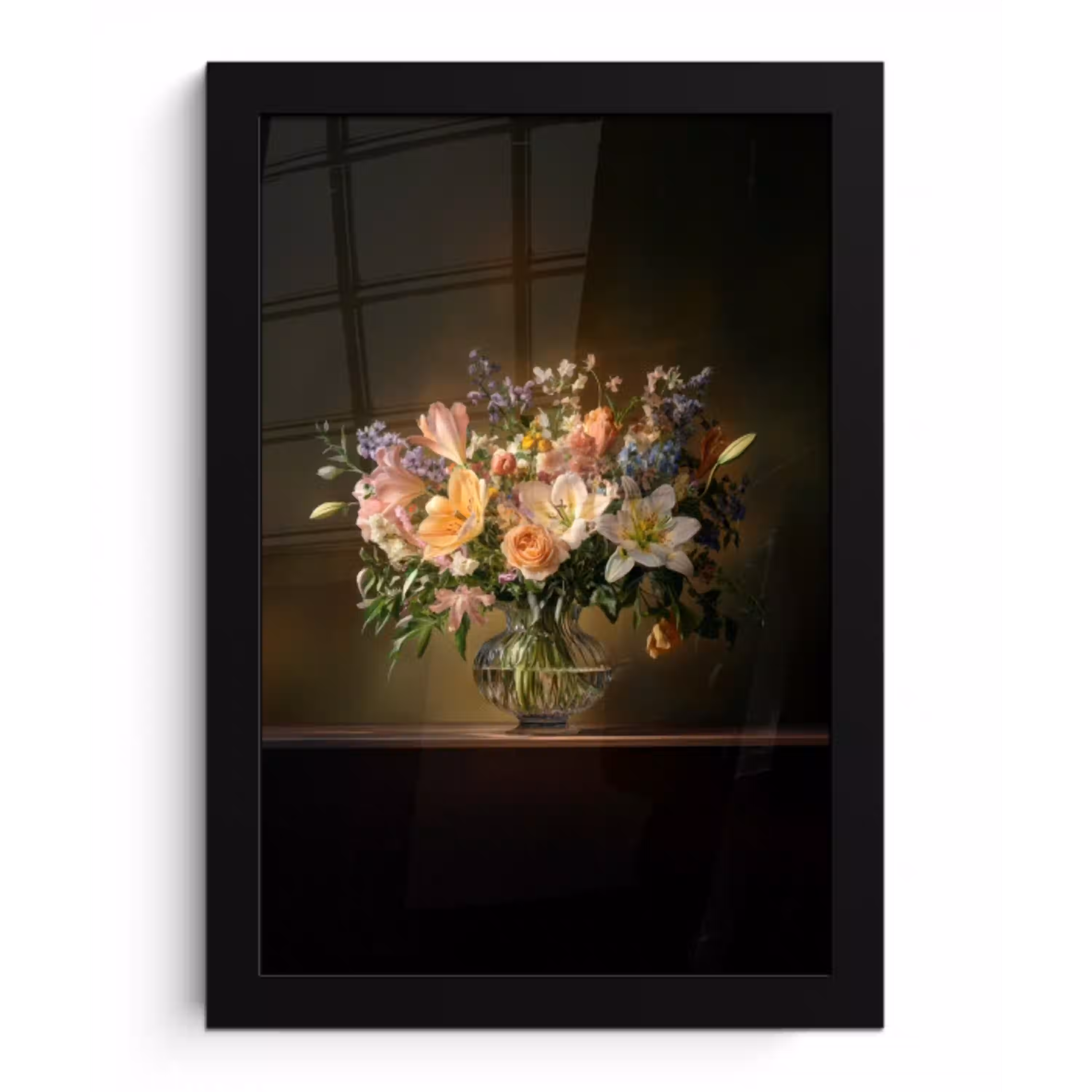 Glazen - Bloemen - Boeket - Kleuren fotolijst zwart zonder passe partout klein -3d