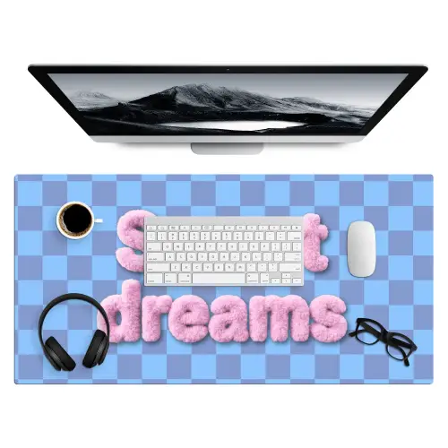 Sweet dreams - Vierkanten - Roze - Blauw Muismat XXL klein -3d