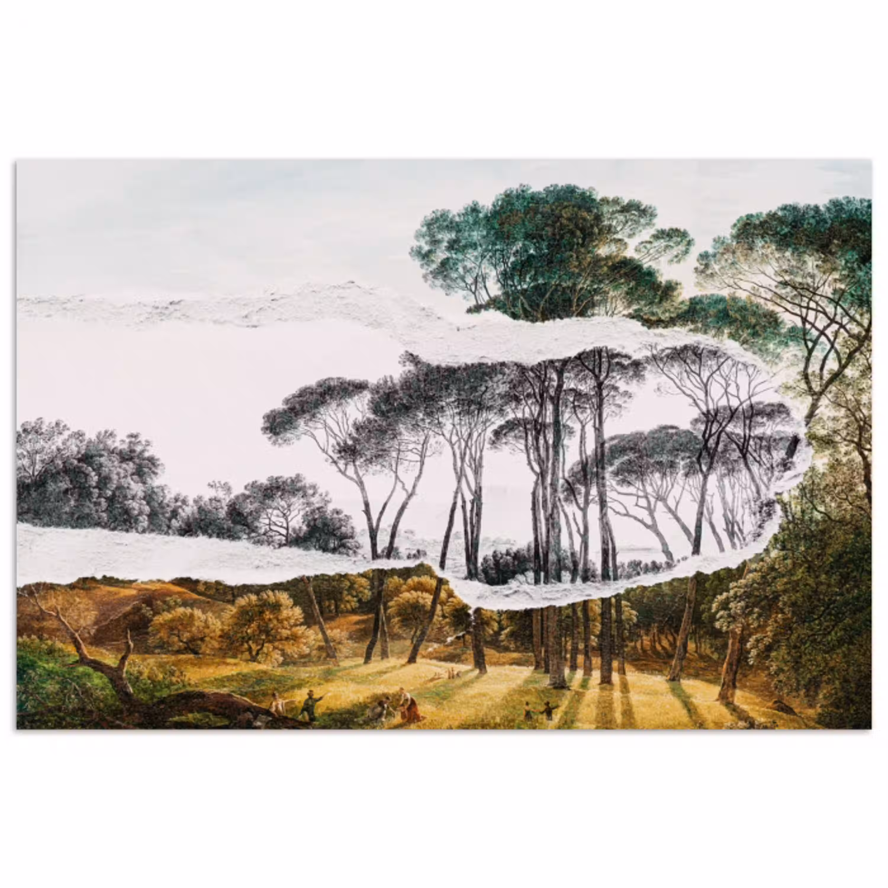 Italiaans landschap parasoldennen - Kunst - Hendrik Voogd - Schilderij - Zwart wit - Oude meesters poster papier klein -3d