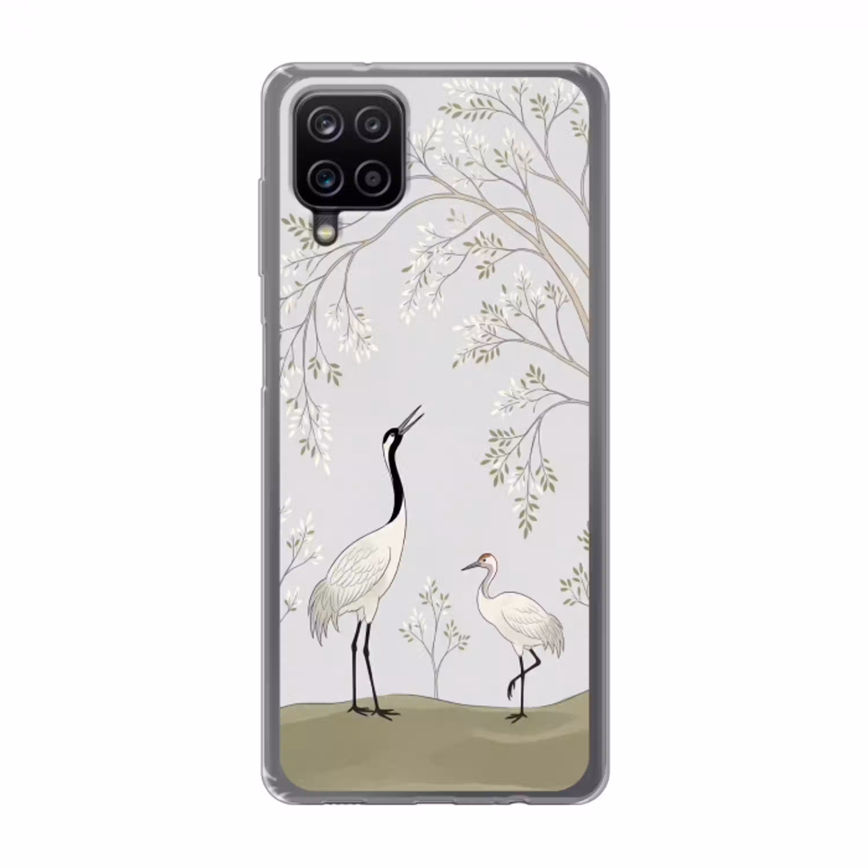 Minimalistisch - Kraanvogels - Blauw Telefoonhoesje Samsung Galaxy A12 klein -3d