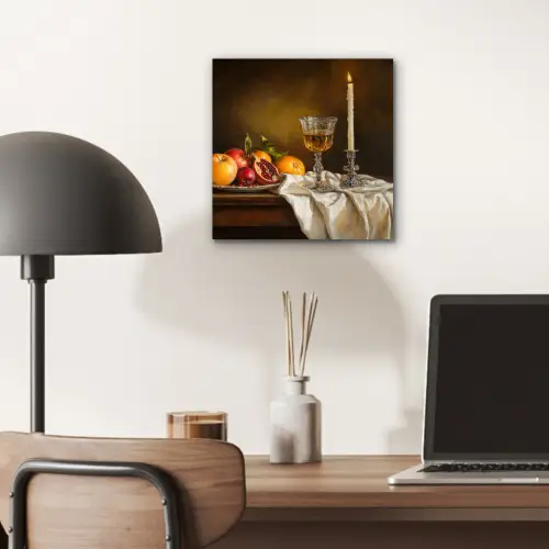 Fruit -  Stilleven - Wijn - Kaars aluminium wit klein -sfeer5