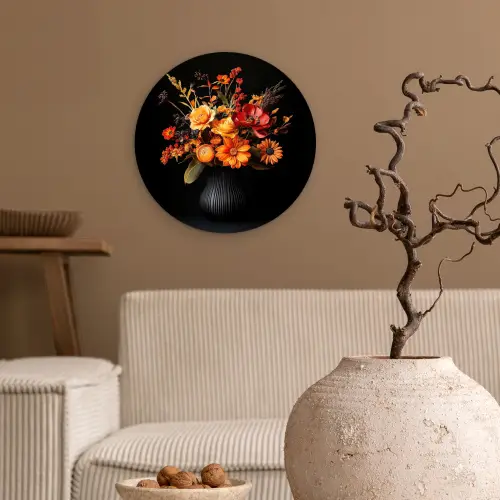Herfst - Boeket - Oranje Wandcirkel kunststof plaat 5mm dik klein -sfeer1