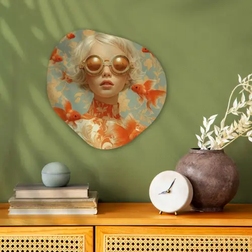 Goudvissen - Oranje - Vrouw - Blond Wandcirkel Organisch Forex 3mm klein -sfeer2