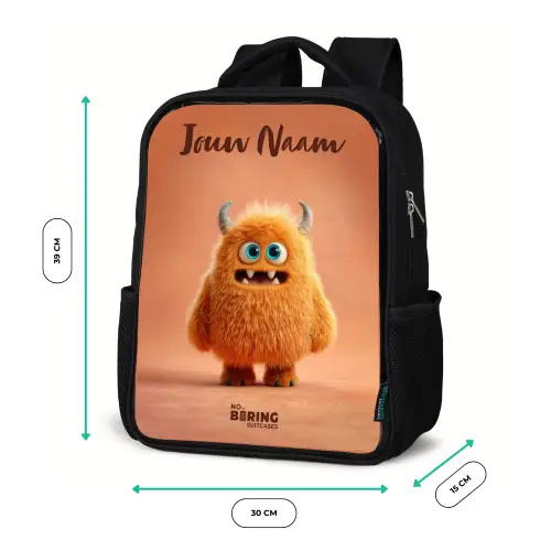 Oranje Pluizig Monster met Hoorns Rugzak - Zwart middel -productfoto_formaten