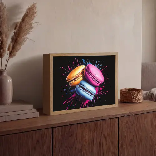 Macarons - Dessert - Graffiti - Kleurrijk - Roze - Blauw - Geel Light Box met batterij (Wandlamp) middel -sfeer2