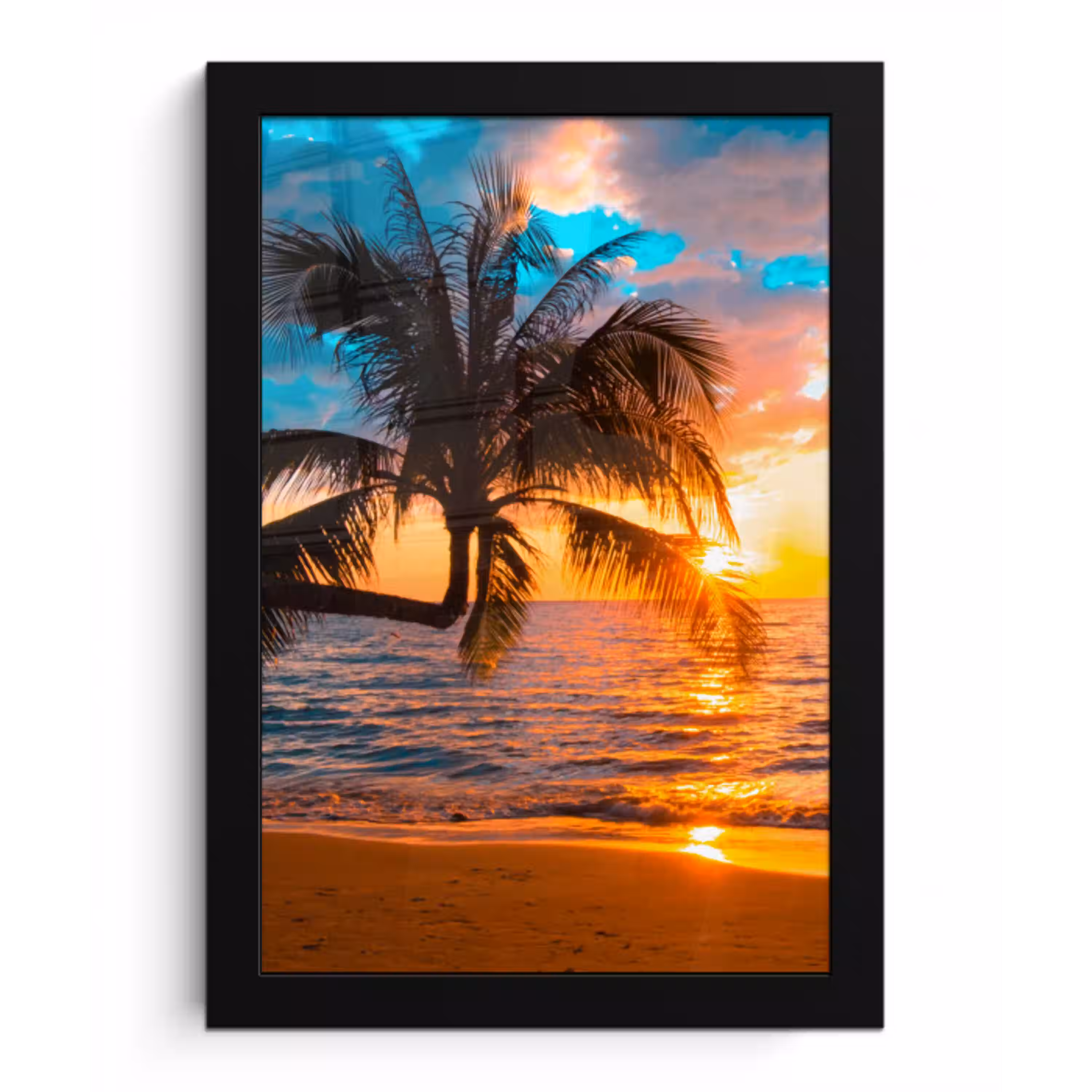 Palm - Zonsondergang - Horizon - Strand - Zee - Tropisch fotolijst zwart zonder passe partout klein -3d
