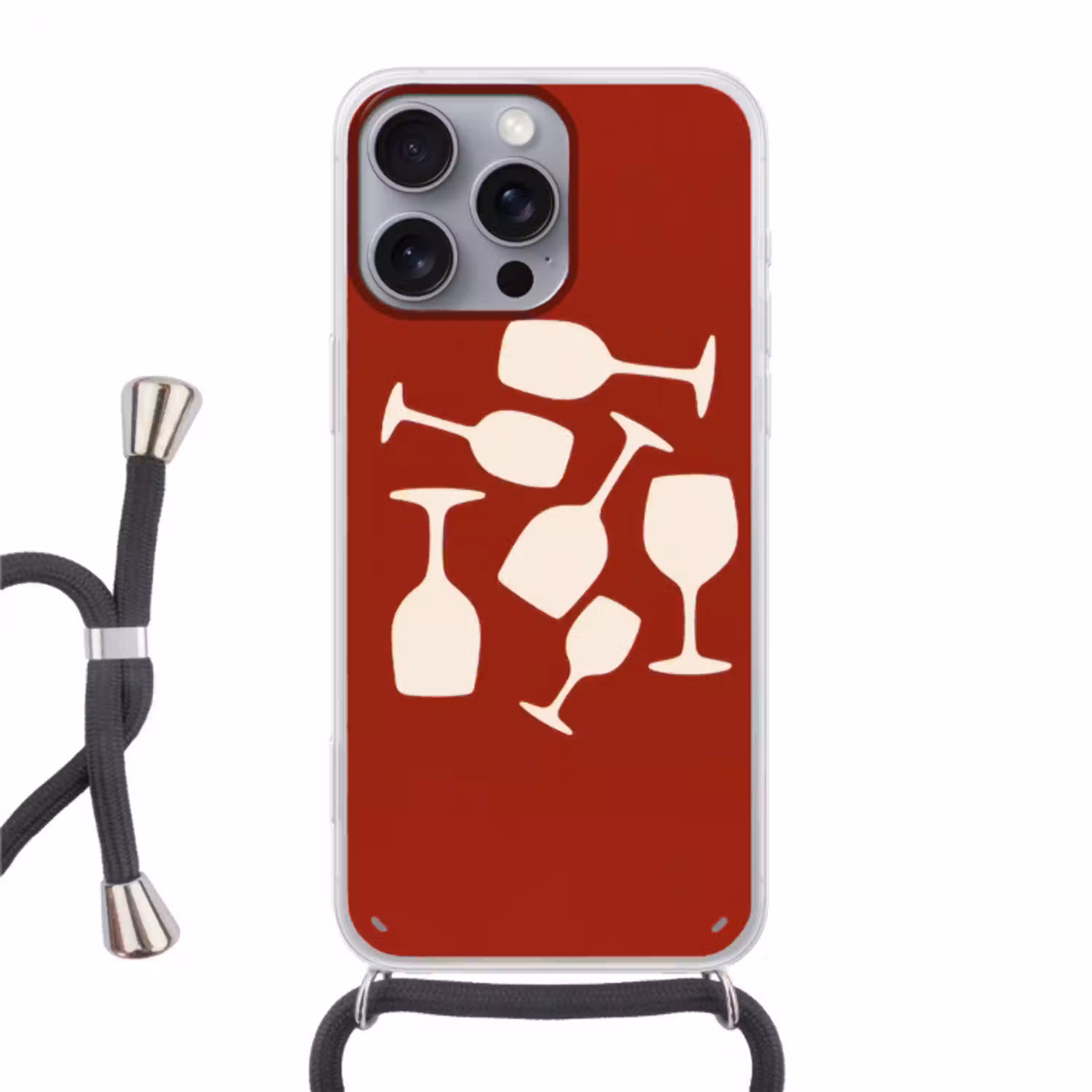 Wijnglazen - Silhouetten - Wit Hoesje iPhone 16 Pro Max met koord klein -3d