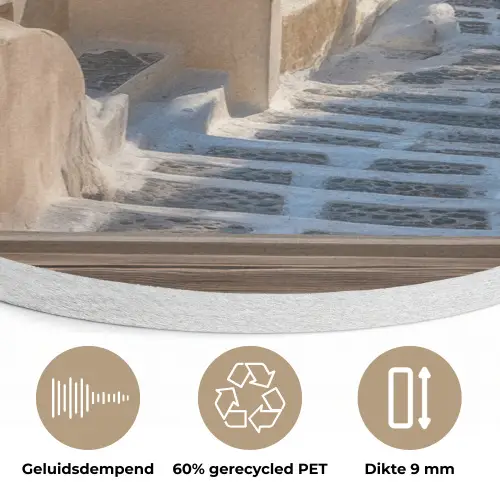 Doorkijk - Santorini - Landschap - Blauw - Grieks Akoestische PET Vilt - Rond klein -closeup_NL