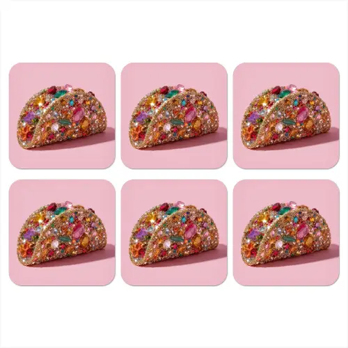 Taco - Kleurrijk - Edelstenen - Goud onderzetter kurk middel -3d