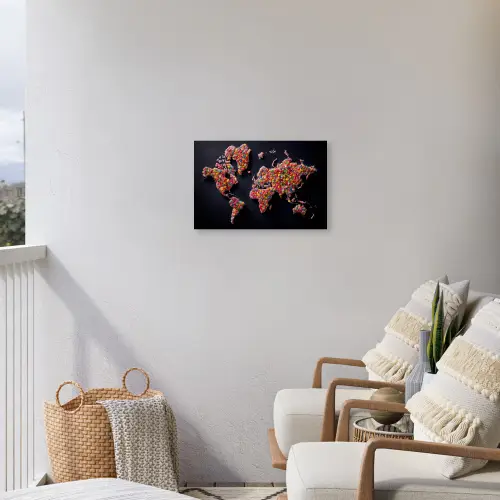 Wereldkaart - Snoepjes - Felle kleuren Tuinposter op houten frame 2 cm dik klein -sfeer1