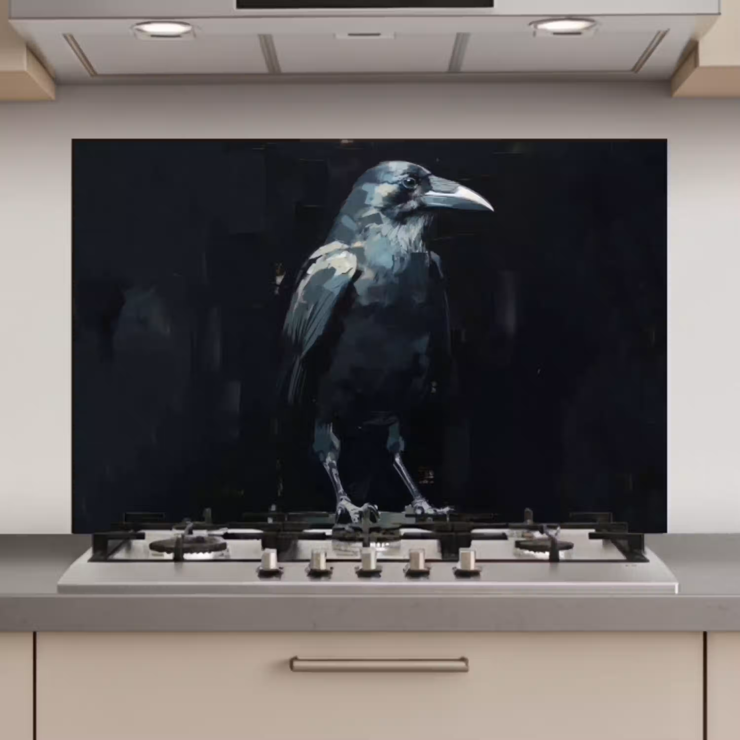 Raaf - Vogels - Zwart keuken achterwand spatscherm klein -3d_website