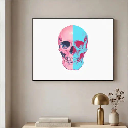 Schedel - Grafisch - Roze - Verdeeld Textielframe zwart klein -sfeer2