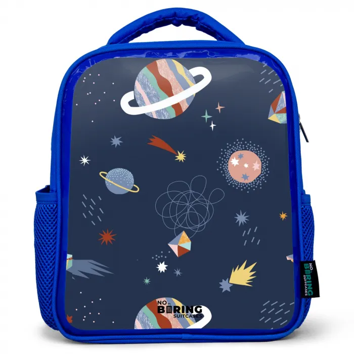 Planeten in de hemel Kinderrugzak - Blauw middel -3d