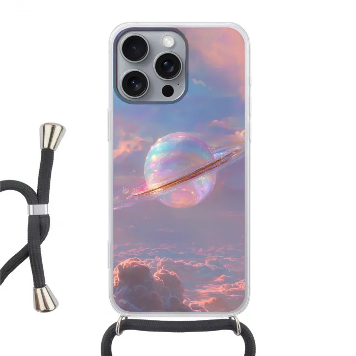 Planeet - Lucht - Wolken - Pasteltinten Hoesje iPhone 16 Pro Max met koord klein -3d