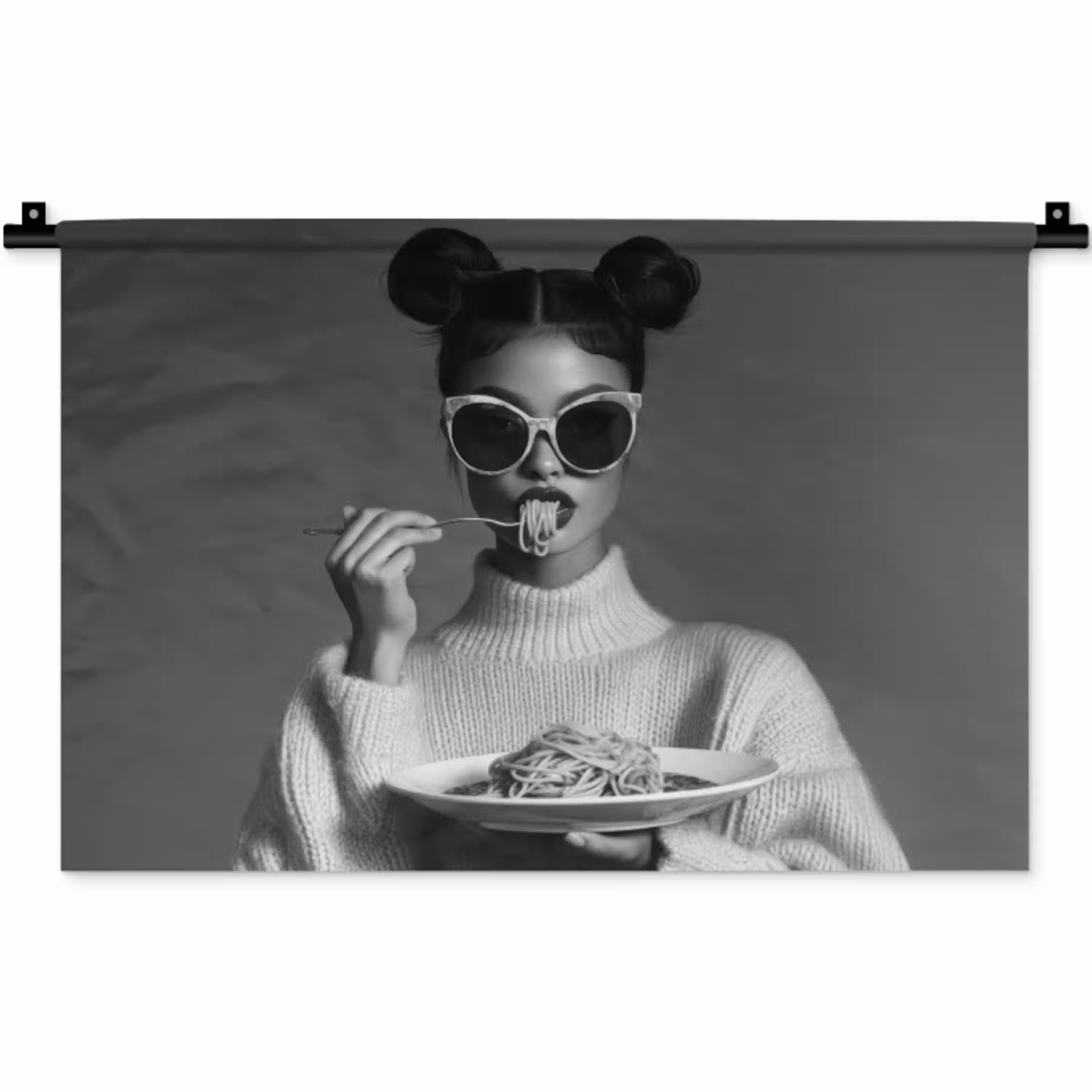 Vrouw - Pasta - Zonnebril Wandkleed katoen klein -zz3d