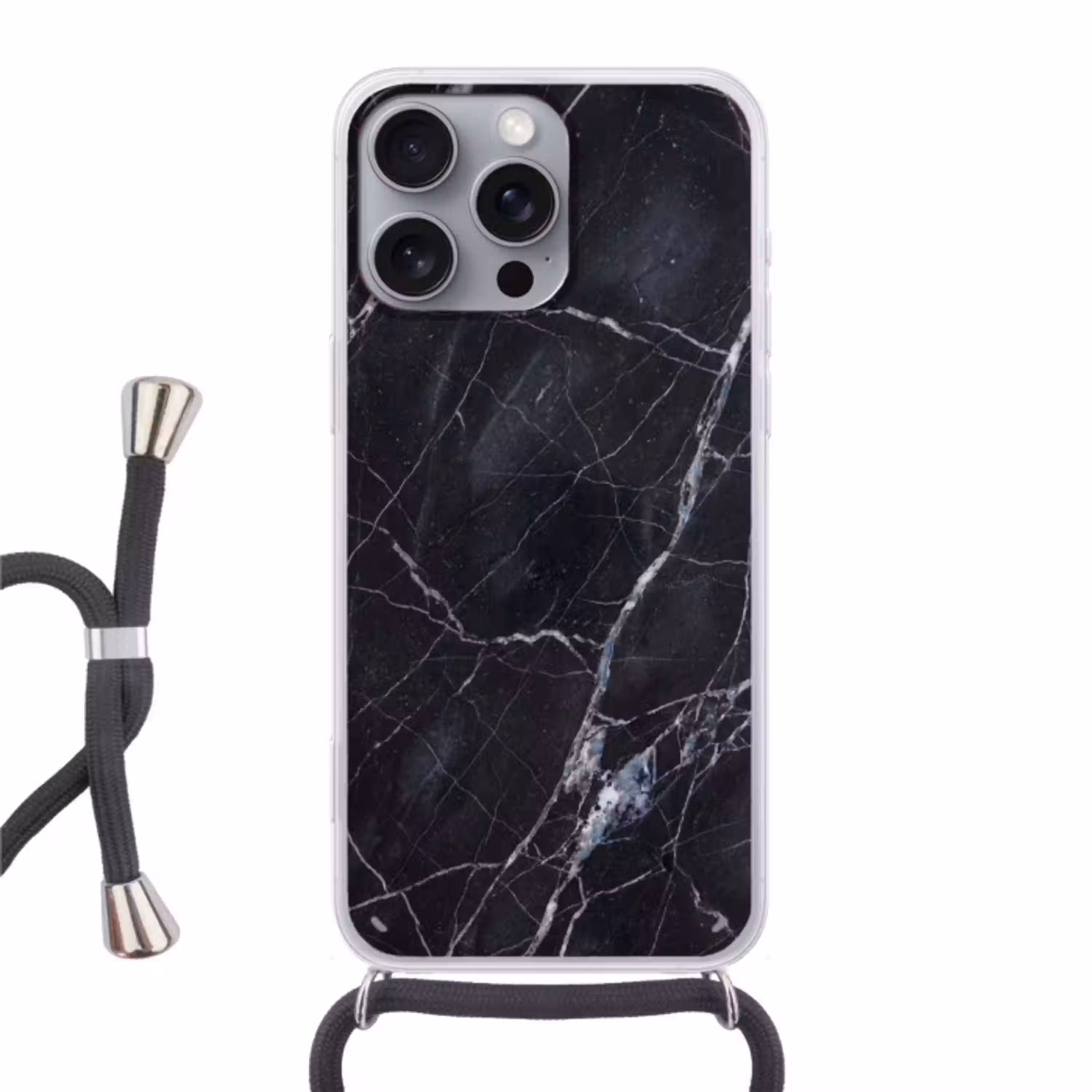Marmer - Patroon - Modern - Zwart - Wit Hoesje iPhone 16 Pro Max met koord klein -3d