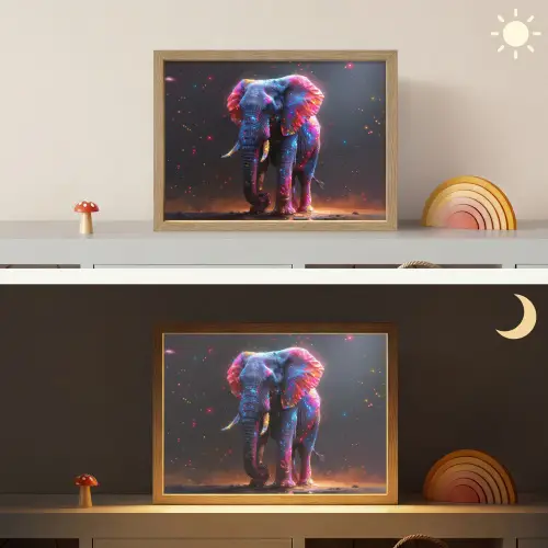 Olifant - Kleuren - Sterren - Dier Light Box met batterij (Wandlamp kind) middel -sfeer3_kind