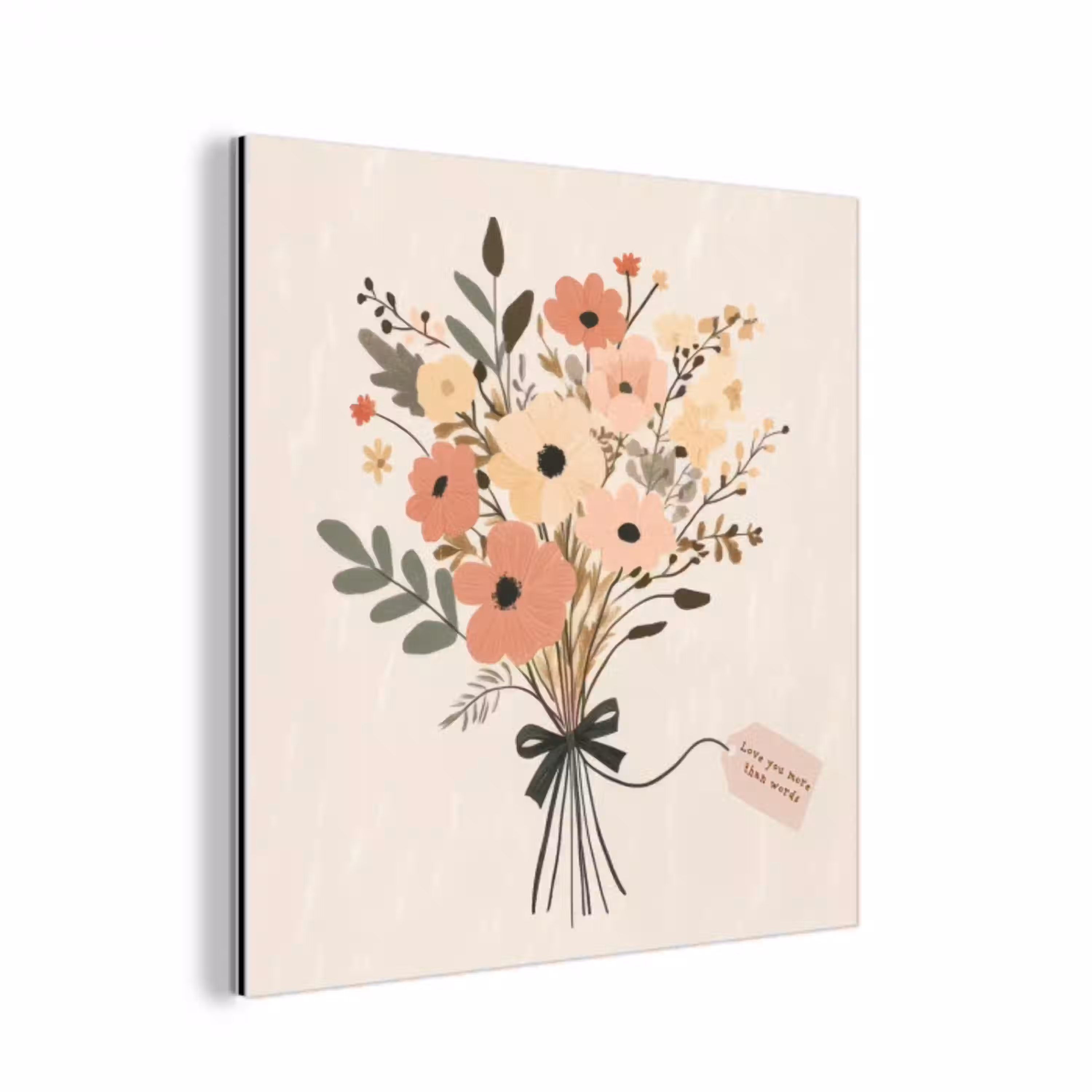Bloemen - Quote - Beige - Lint aluminium wit klein -3d