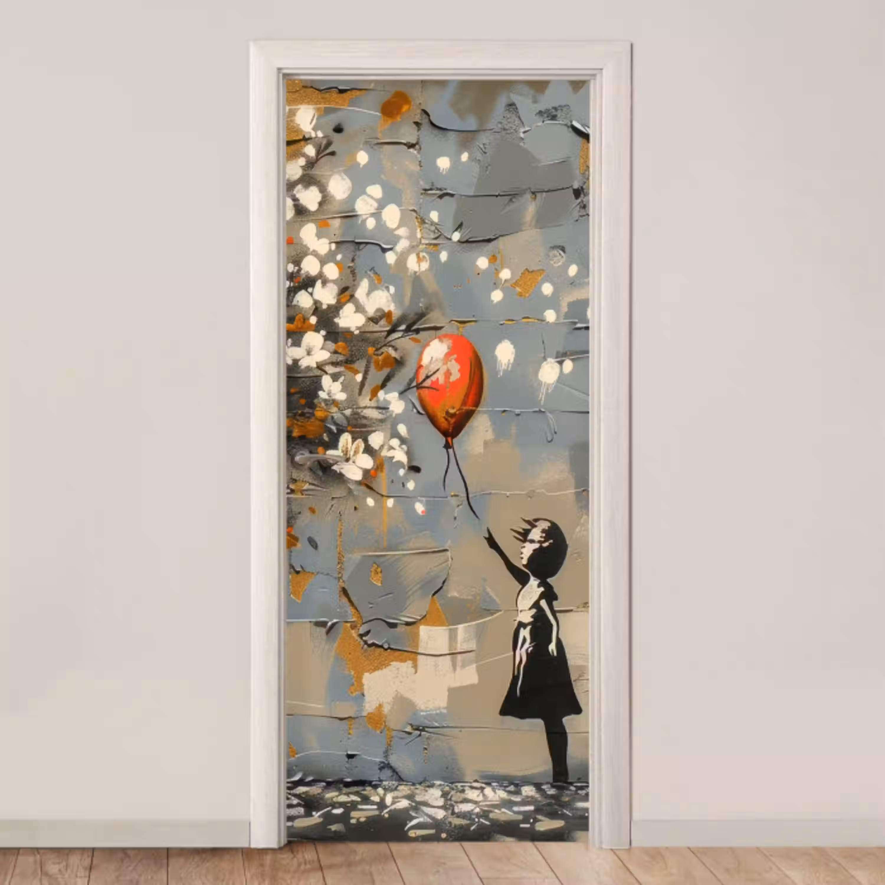Boom - Graffiti - Banksy Style - Balloon Girl deurposter klein -3d_beige