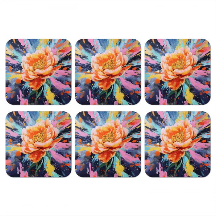 Bloemexplosie - Felle spatten - Dynamisch onderzetter kurk middel -3d