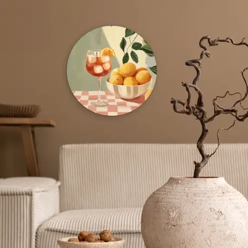 Citroenen - Glas - Tafelkleed - Geblokt Wandcirkel kunststof plaat 5mm dik klein -sfeer1