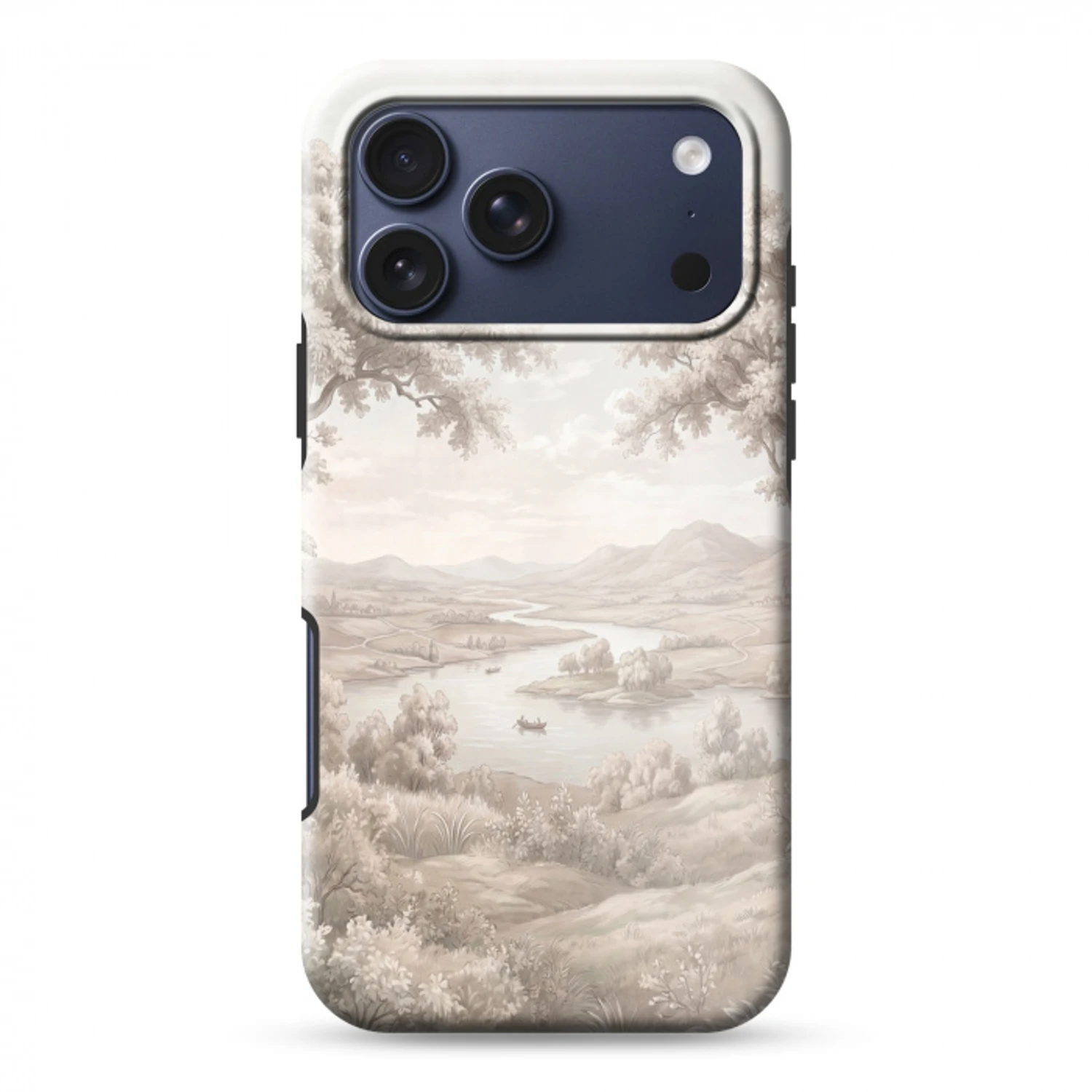 Rivierlandschap - Bergen - Natuur - Vintage - Beige Toughcase MagSafe Apple iPhone 17 Pro Max klein -3d