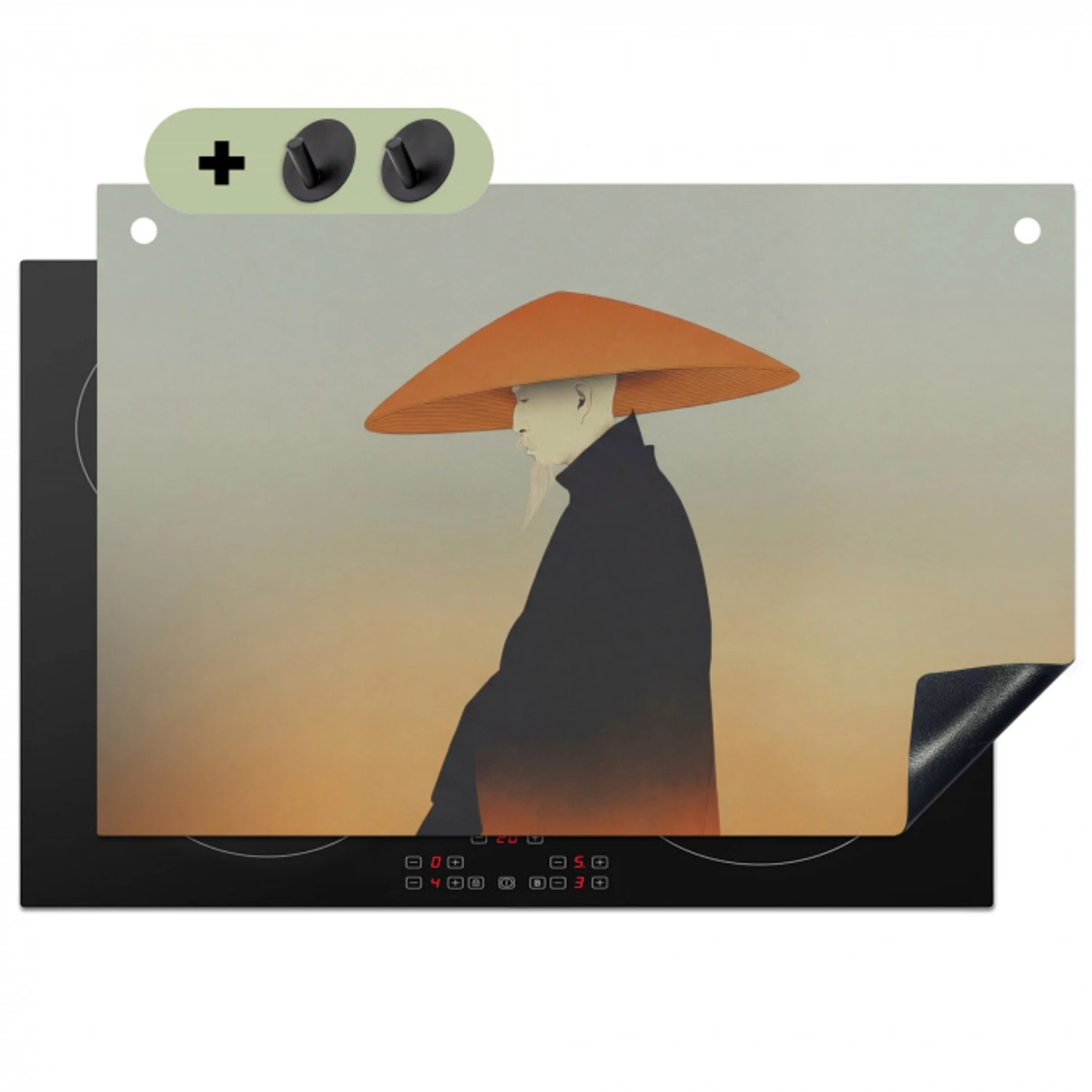 Minimalistisch - Silhouet - Oranje Inductie beschemer met haakjes klein -3d