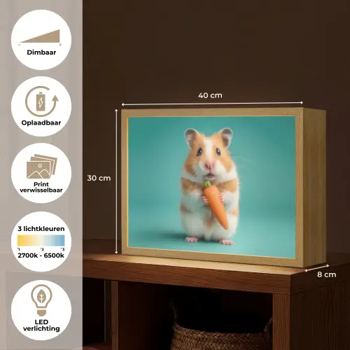 Hamster - Wortel - Blauw Light Box met batterij (Wandlamp kind) middel -USP_websiteoverzichtNL