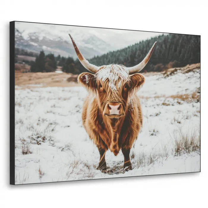 Schotse Hooglander - Landschap - Sneeuw - Bergen - Winter Textielframe zwart klein -3d