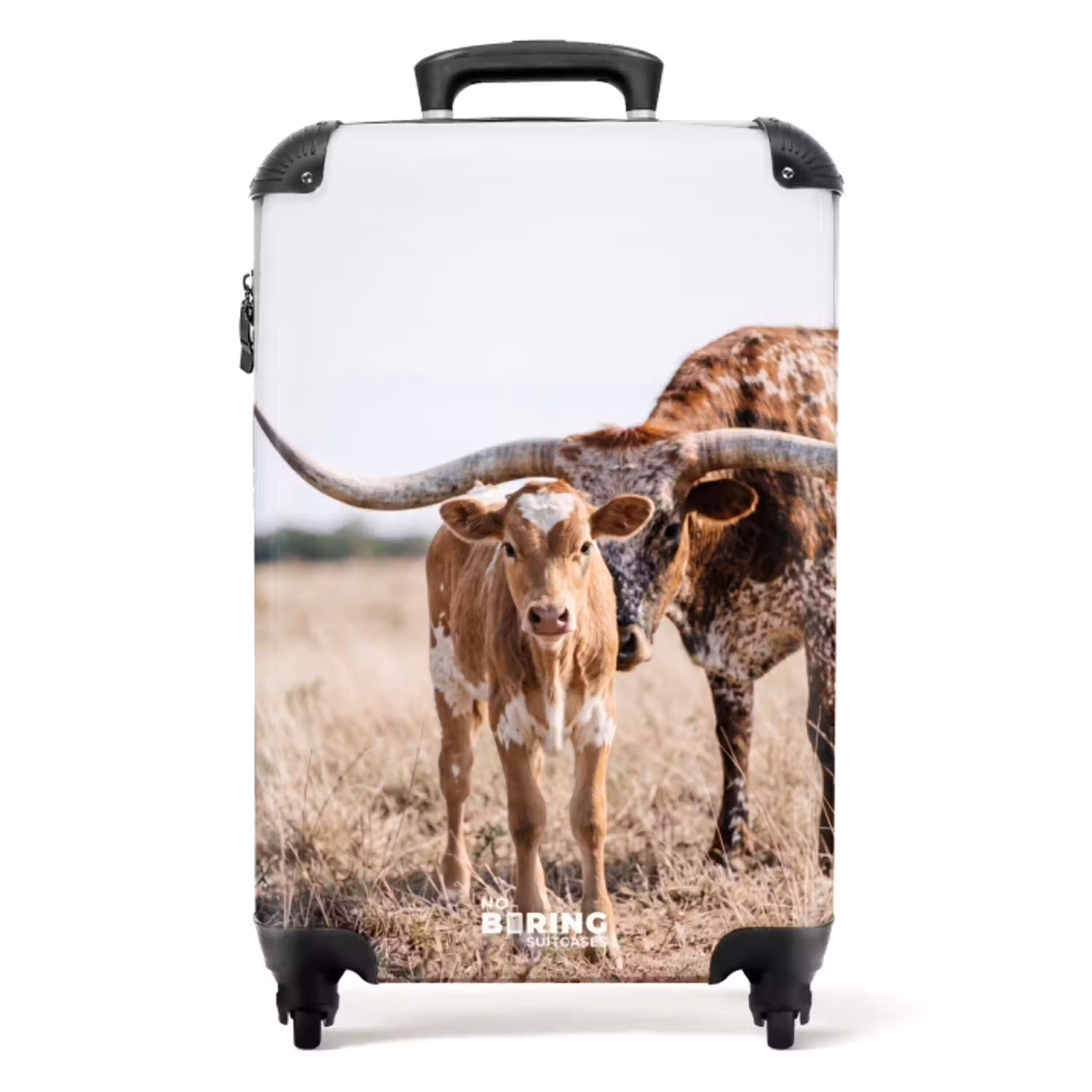 Texas Longhorn - Kalf - Weide - Dieren NBS - Handbagage koffer - Volwassenen Unisex middel -productfoto_recht