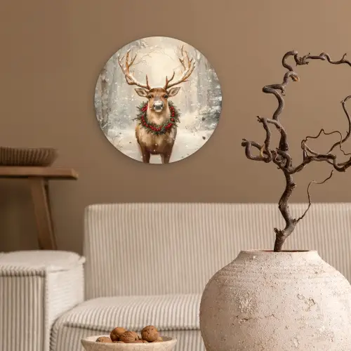 Kerst - Rendier - Winter - Krans Wandcirkel kunststof plaat 5mm dik klein -sfeer1