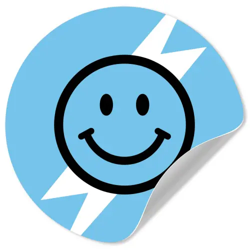 Smiley - Blauw - Bliksem Wandcirkel behangsticker klein -3d