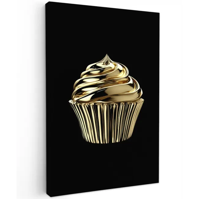 Cupcake - Eten - Goud - Zwart Tuinposter op houten frame 2 cm dik klein -3d
