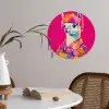 Lama - Kimono - Bloemenkrans - Felroze Wandcirkel behangsticker klein -sfeer3