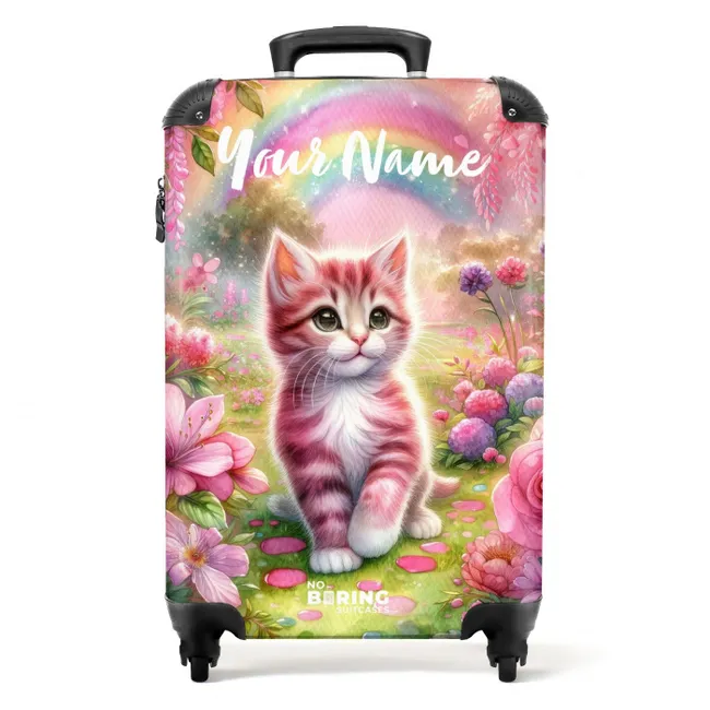 Koffer met naam – Pink rainbow kitten