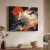 Witte vos - wolken - maan Textielframe zwart klein -sfeer3