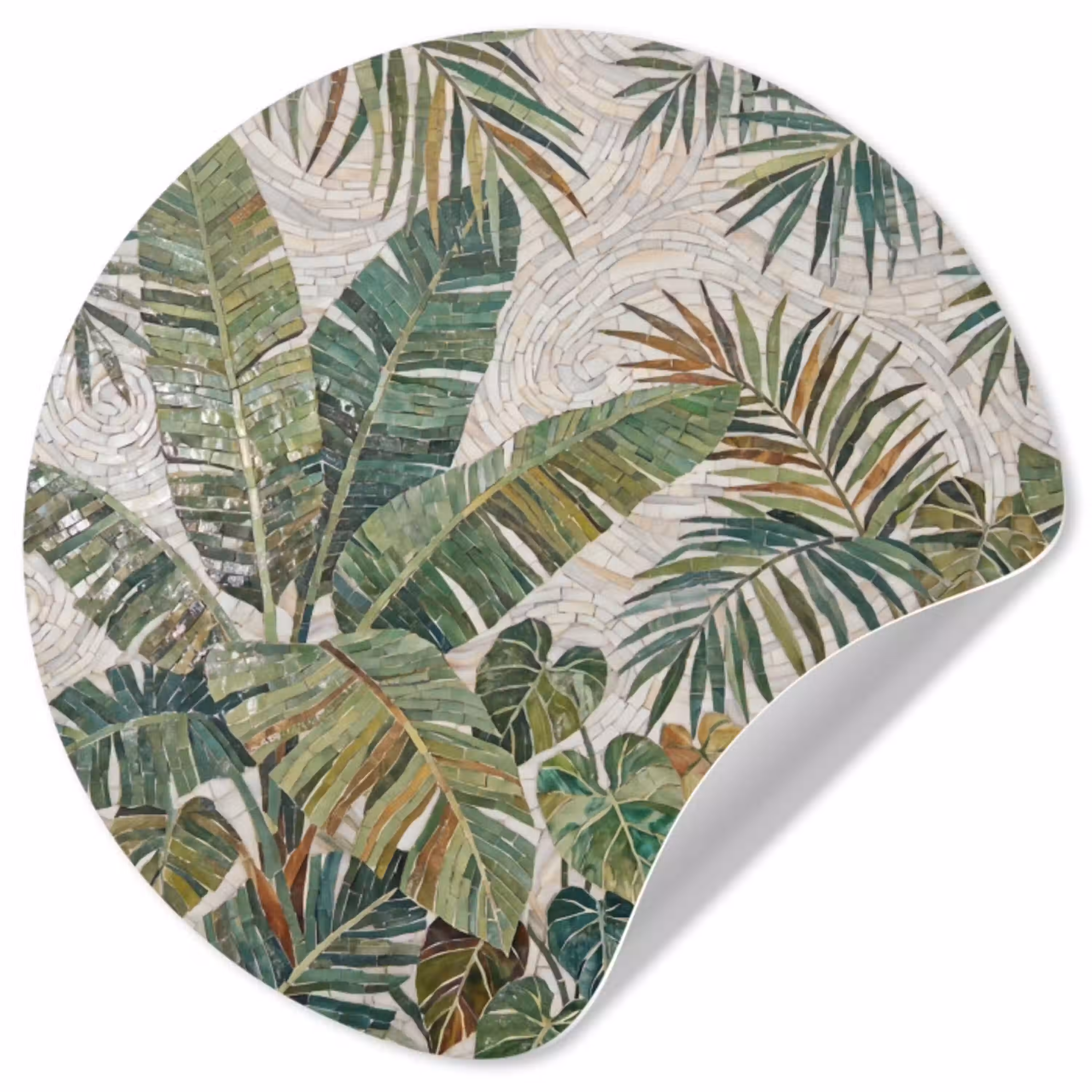 Planten - Tropisch - Mozaïek - Natuur - Groen Wandcirkel behangsticker klein -3d