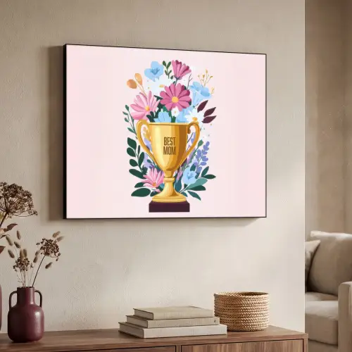 Trofee - Best Mom - Bloemen - Kleurrijk Textielframe zwart klein -sfeer3