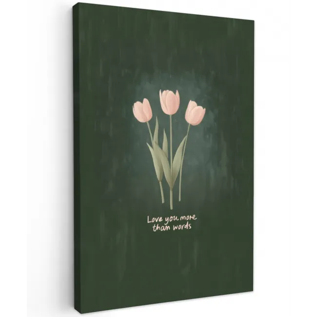 Tulpen - Roze - Tekst - Love Tuinposter op houten frame 2 cm dik middel -3d