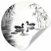 Eenden - Waterlelies - Riet - Zwart Wandcirkel behangsticker klein -3d