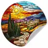 Mozaïek - Zon - Landschap - Dorp Wandcirkel behangsticker klein -3d